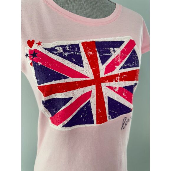 Y2k Cherokee Pink Union Jack Lovely Distressed Graphic Tee Shirt size Junior XL - Picture 5 of 7